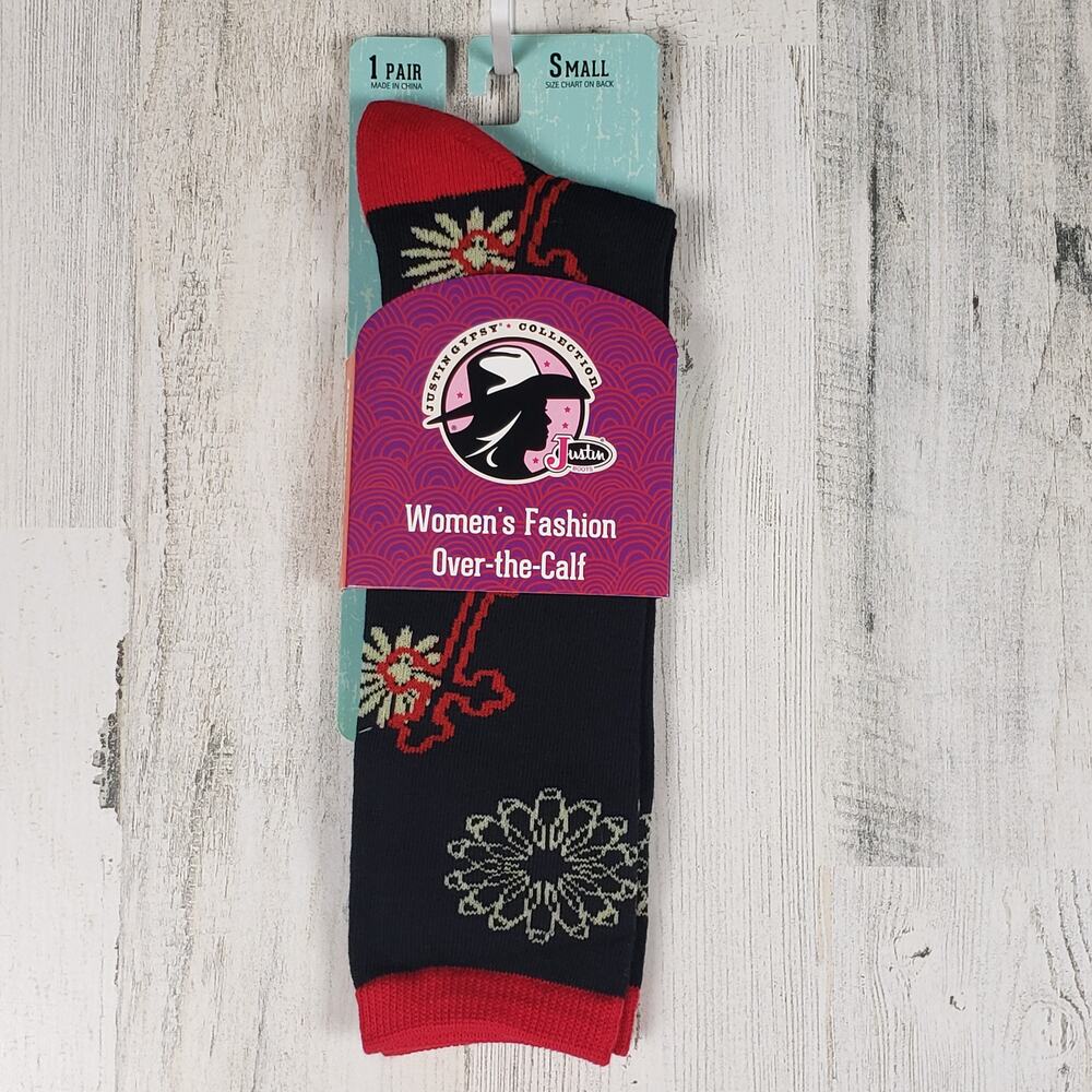 NWT Justin Boots Fashion Cushioned Sole Over The Calf Socks Women's Size Small